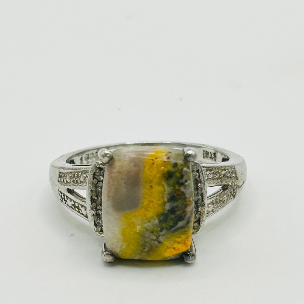 Bumblebee Jasper Ring; Size 6.75; 925 Sterling Silver